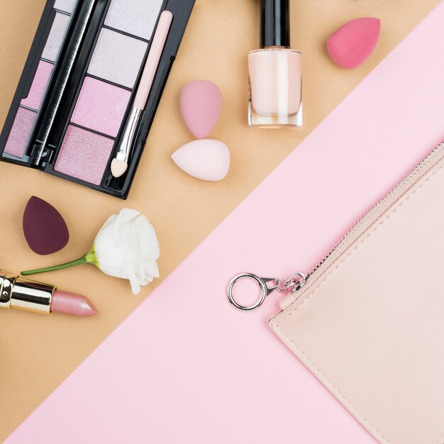 Flat lay set of beauty products close-up