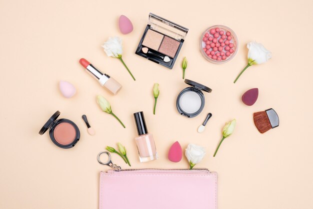 Flat lay set of beauty products