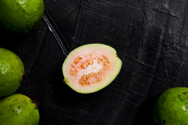 Flat lay sliced guava fruit