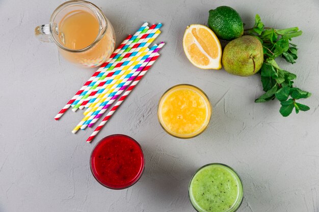 Flat lay smoothie arrangement