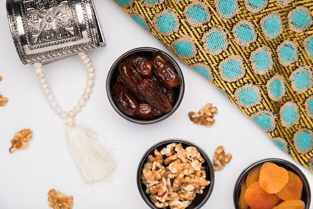 Flat lay snacks for ramadan day