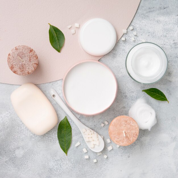 Flat lay soap and cream
