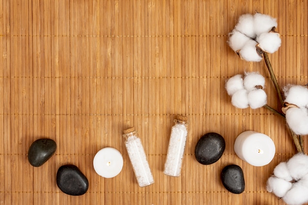 Free photo flat lay spa concept with bath salts