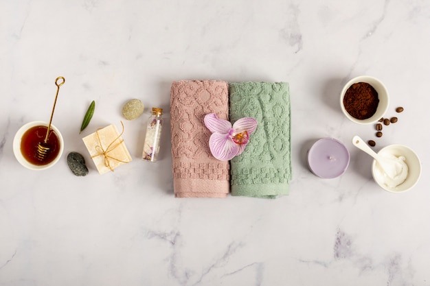 Flat lay spa concept with treatment 
