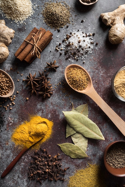 Flat lay spices arrangement