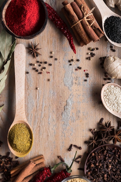 Flat lay spices frame with copy-space