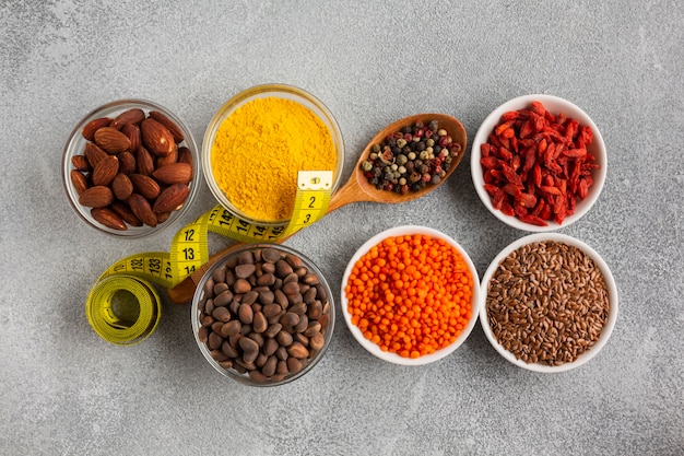 Free photo flat lay of spices on slate background