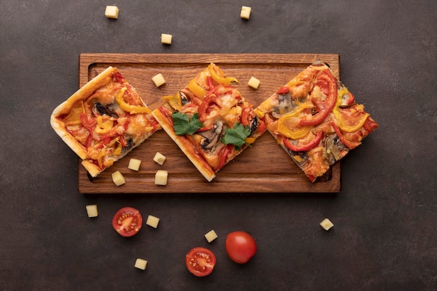 Flat lay square pizza on board