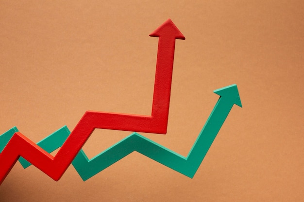 Flat lay of statistics presentation with arrows