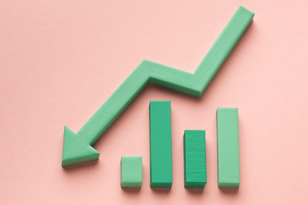 Free photo flat lay of statistics presentation with chart and arrow