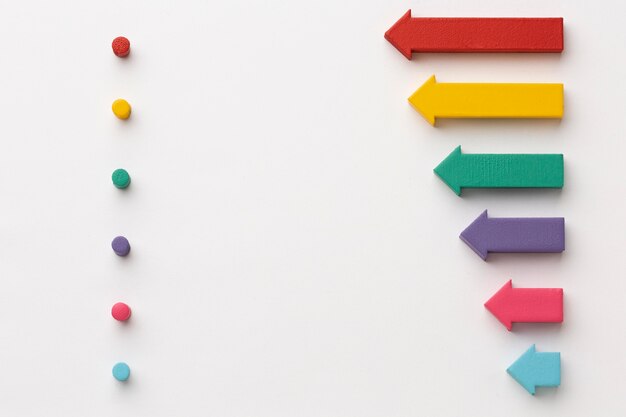 Flat lay of statistics presentation with chart and arrows