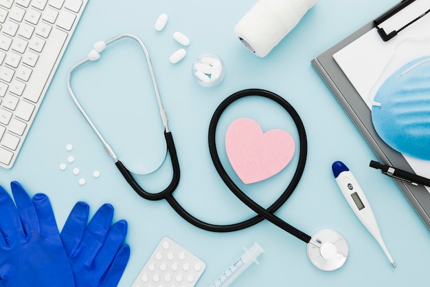 Flat lay stethoscope on desk