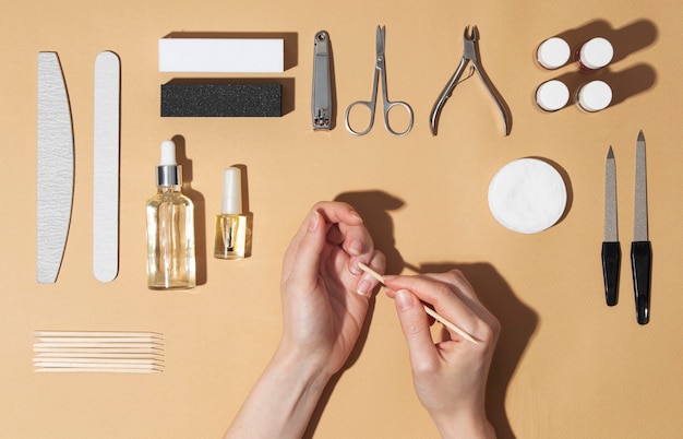 Free Photo | Flat lay still life composition of nail care products