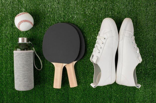 Flat lay still life sport composition