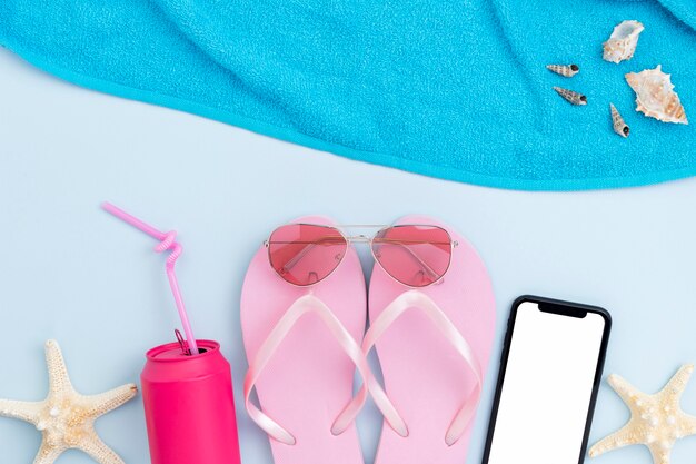 Flat lay of summer concept with beach accesories