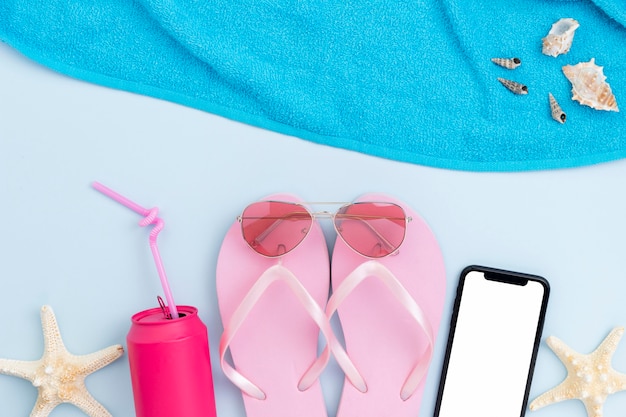 Flat lay of summer concept with beach accesories
