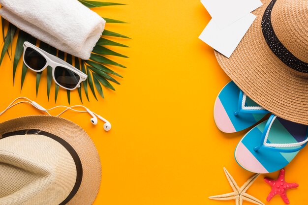 Flat lay summer vacation concept with copy space