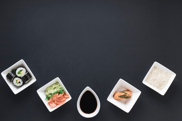 Flat lay sushi composition with copyspace