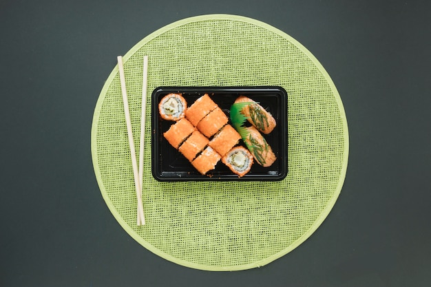 Flat lay sushi composition