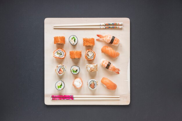 Flat lay sushi composition