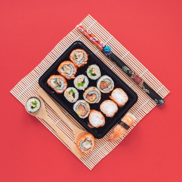 Flat lay sushi composition