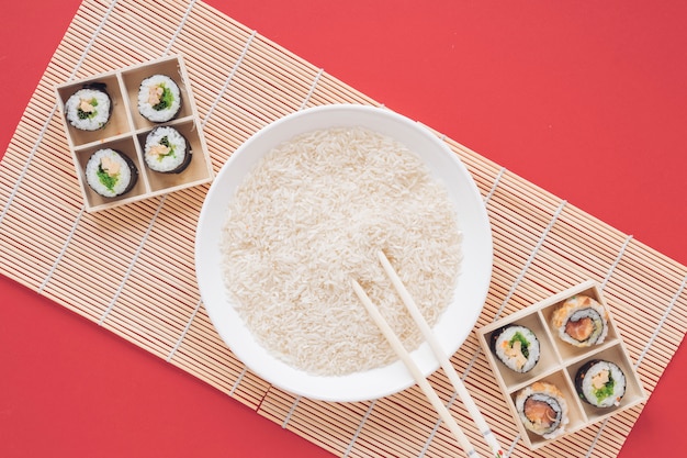 Flat lay sushi composition