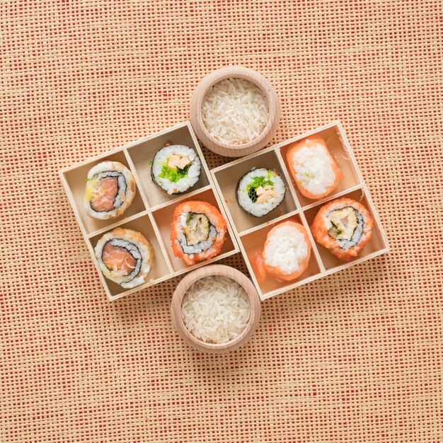 Flat lay sushi composition
