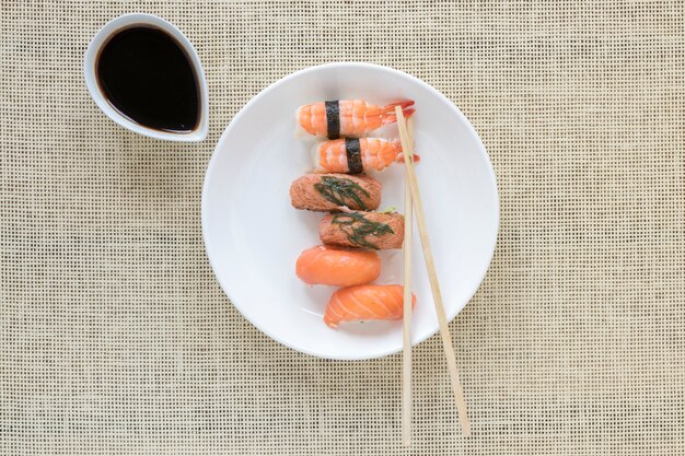 Flat lay sushi composition