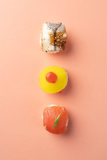 Flat lay sushi meal arrangement