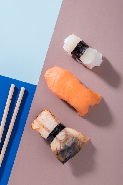 Free photo flat lay sushi rolls