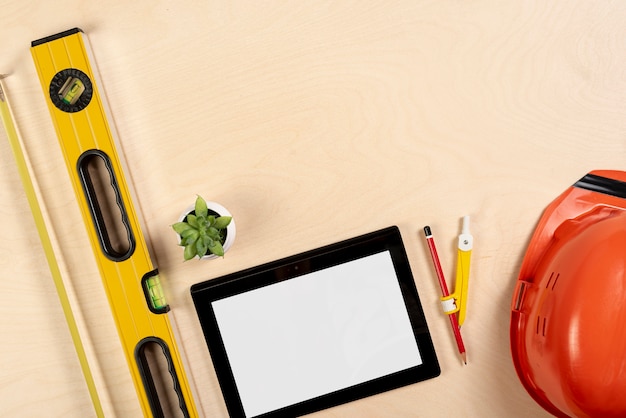 Flat lay tablet on desk mock-up