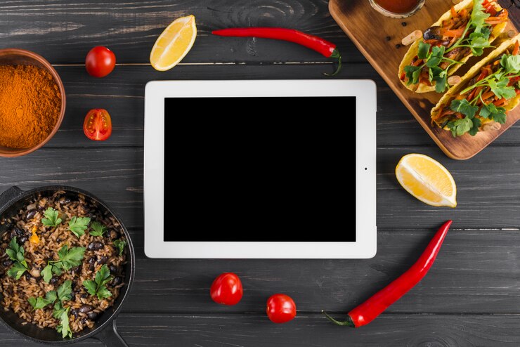 Free Photo flat lay tablet template with mexican food
