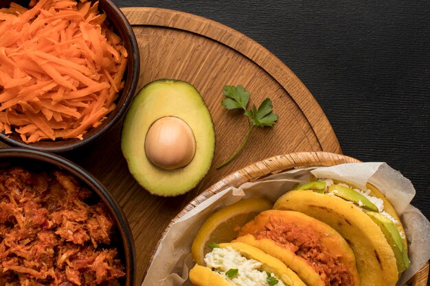 Flat lay tasty food arrangement