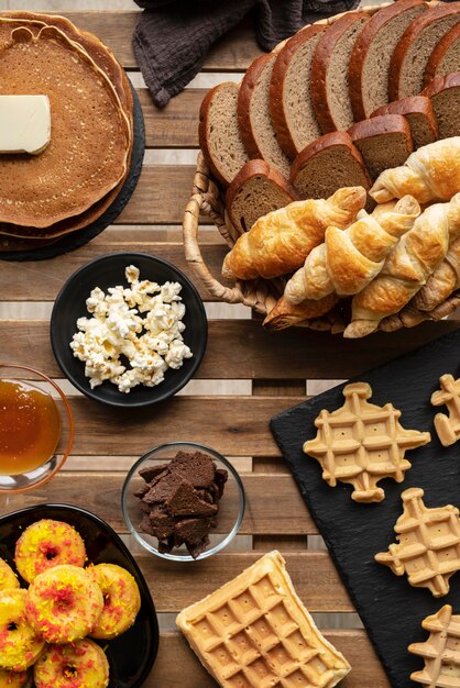 Flat lay tasty food arrangement