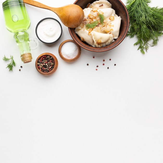 Free photo flat lay tasty food assortment