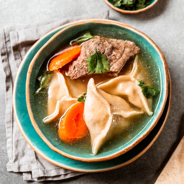 Flat lay tasty jewish dish