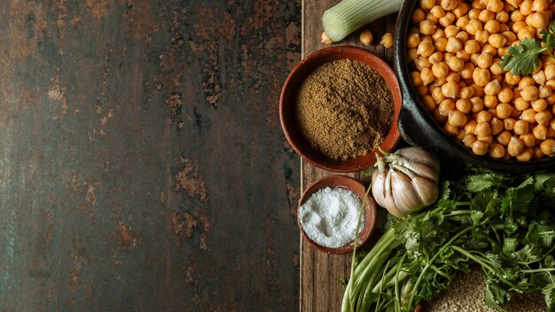 Flat lay tasty jewish food frame with copy-space