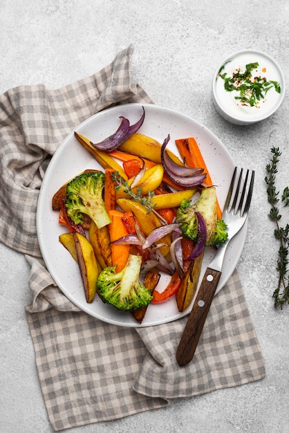 Flat lay tasty local food arrangement