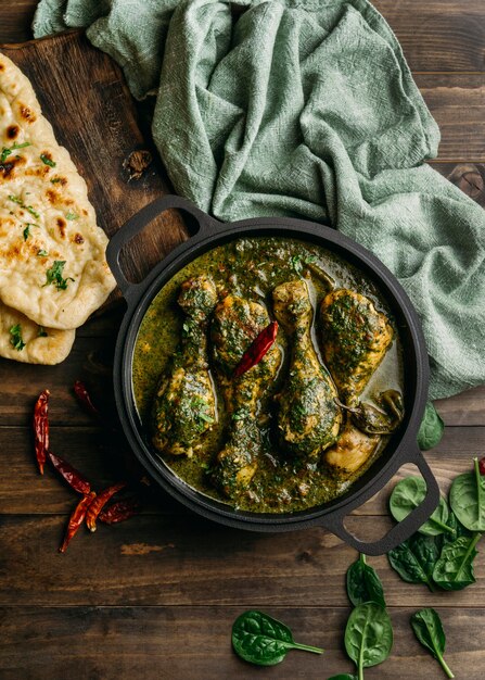 Flat lay tasty pakistani dish