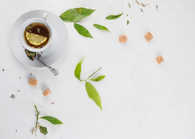 Flat lay tea composition with copyspace