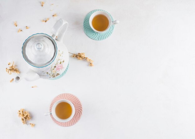 Flat lay tea composition with copyspace