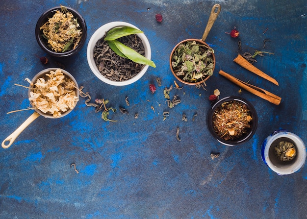 Flat lay tea composition with copyspace