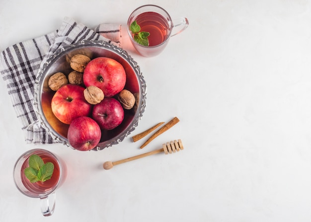 Flat lay tea composition with copyspace