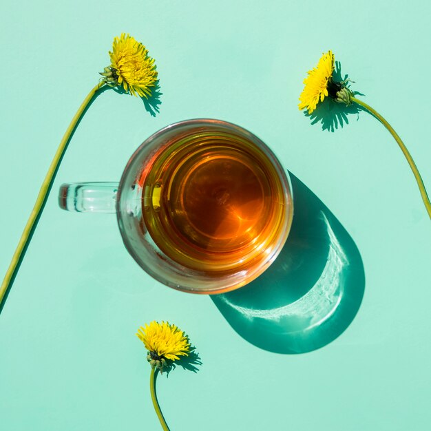 Flat lay tea cup still life