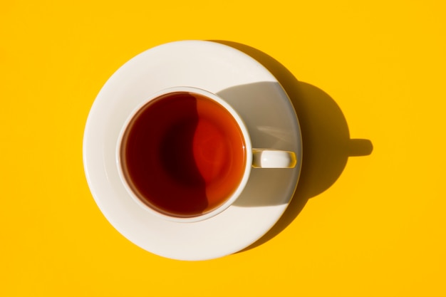 Flat lay tea cup still life