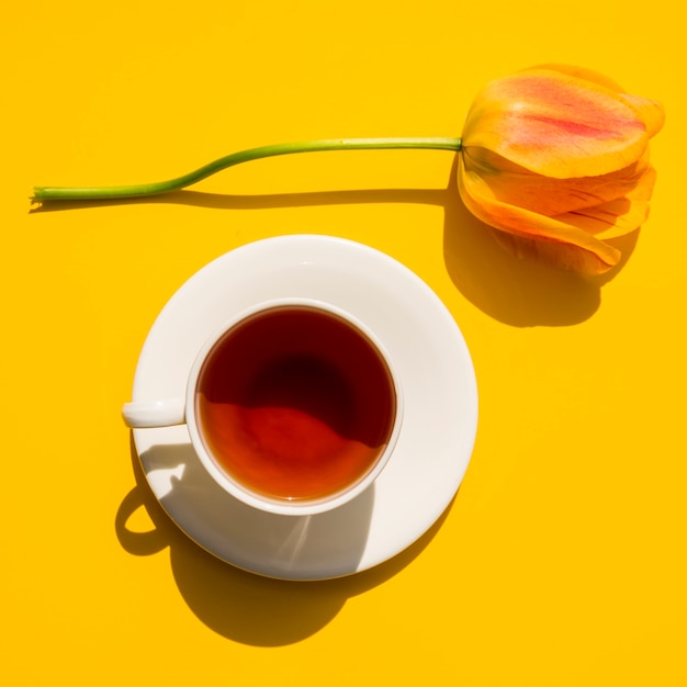 Flat lay tea cup still life