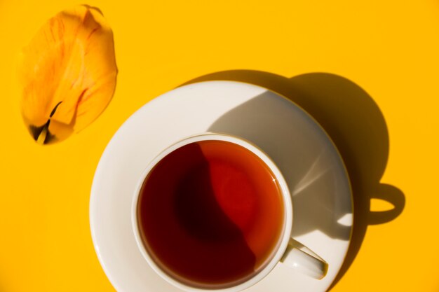 Flat lay tea cup still life