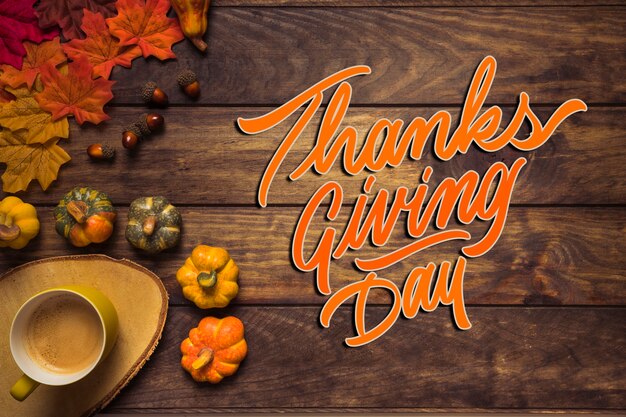 flat lay thanksgiving day with leaves