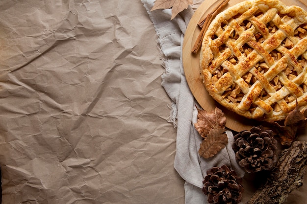 Flat lay thanksgiving food border arrangement with copy space