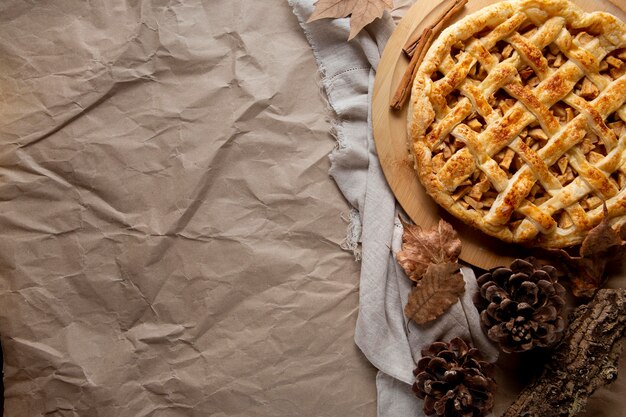 Flat lay thanksgiving food border arrangement with copy space